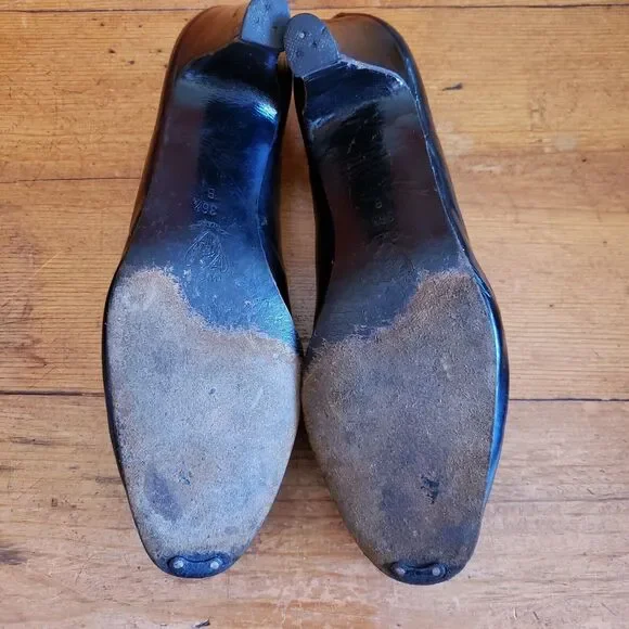 Vintage GUCCI Italy GG Logo Black Slip On Heel Shoes 36 1/2B US 6 Almond Toe - Picture 10 of 16